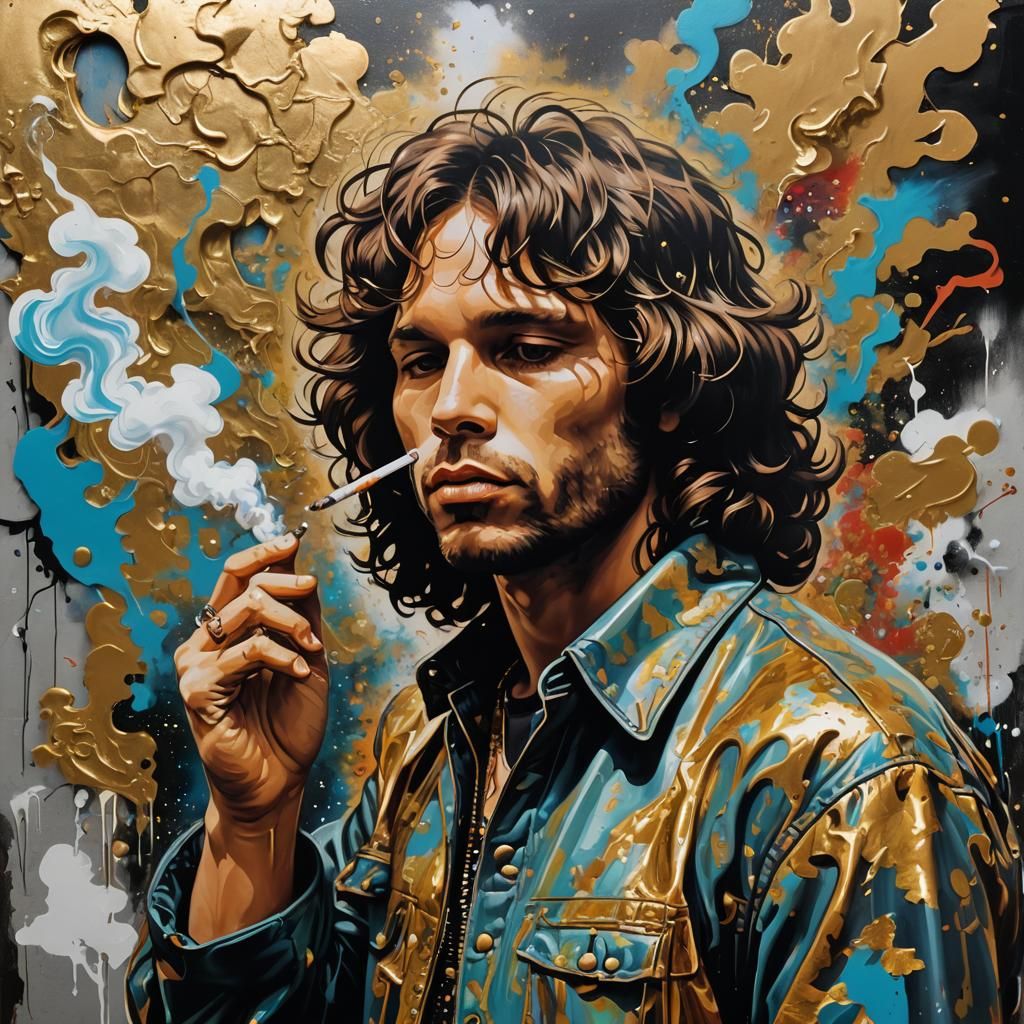 Jim Morrison Graffiti Art with Golden Clouds