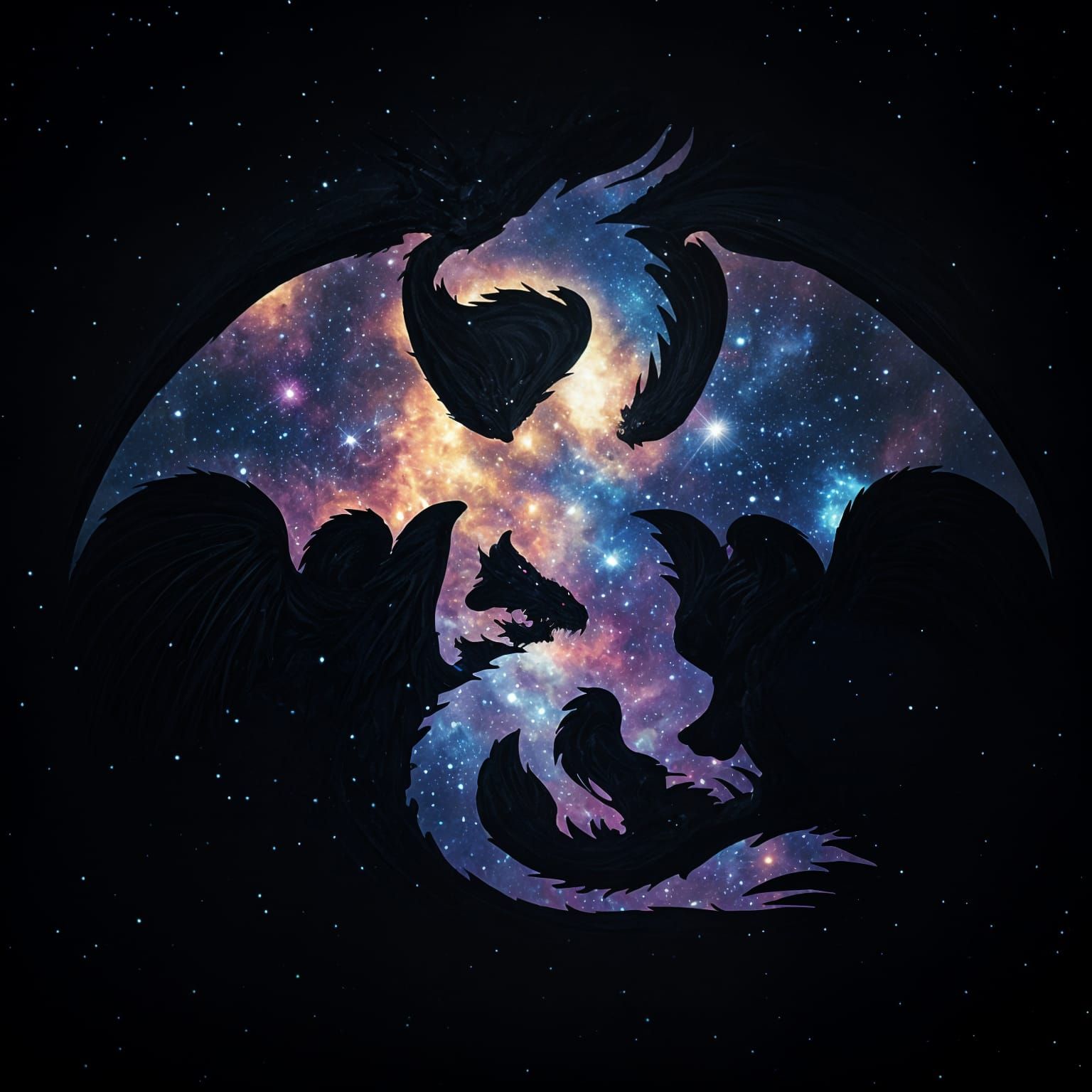 Starlight Dragon Silhouette in a Galaxy