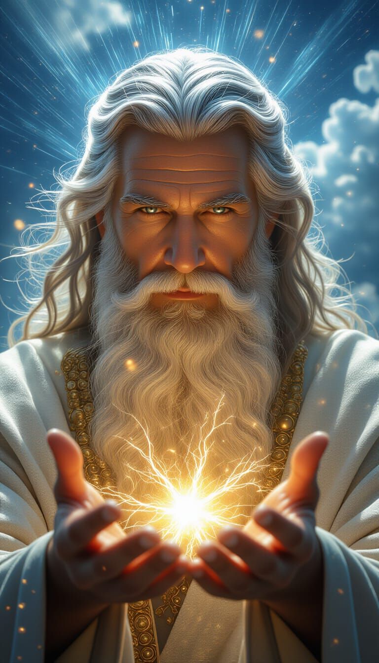 Divine Elderly Man, God's Majestic Presence, Celestial Light