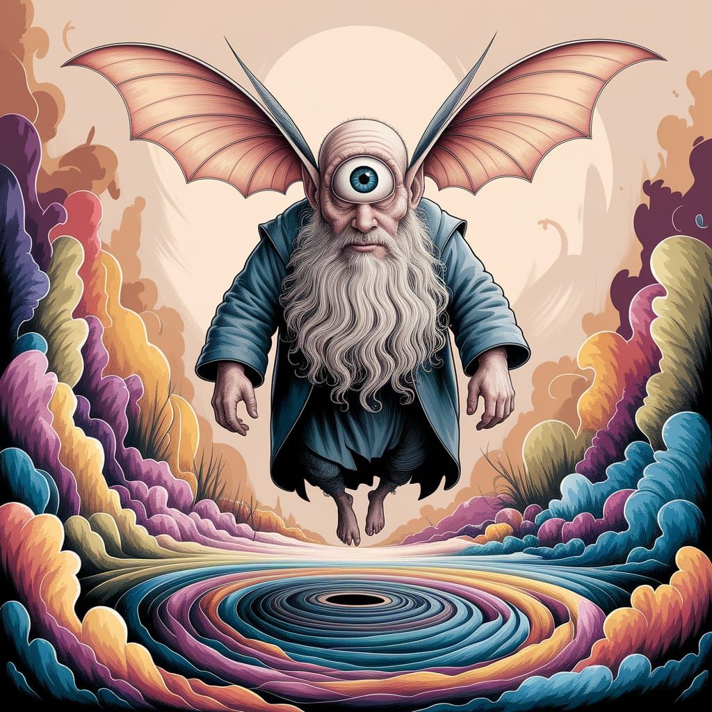 Surreal, Cubist-Inspired Flying Creature Hovers Above Abstra...