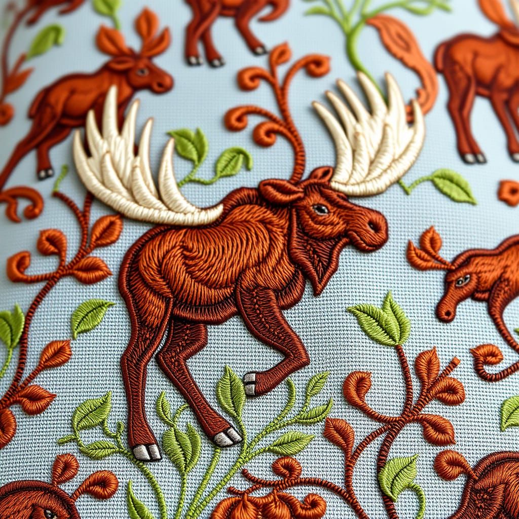 Majestic Art Nouveau Tie Embroidered with Delicate Moose Pat...