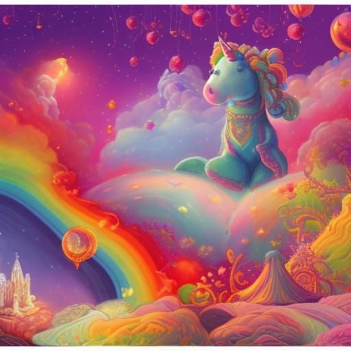 Autumn Bear and Unicorn in Candyland Gouache Ship