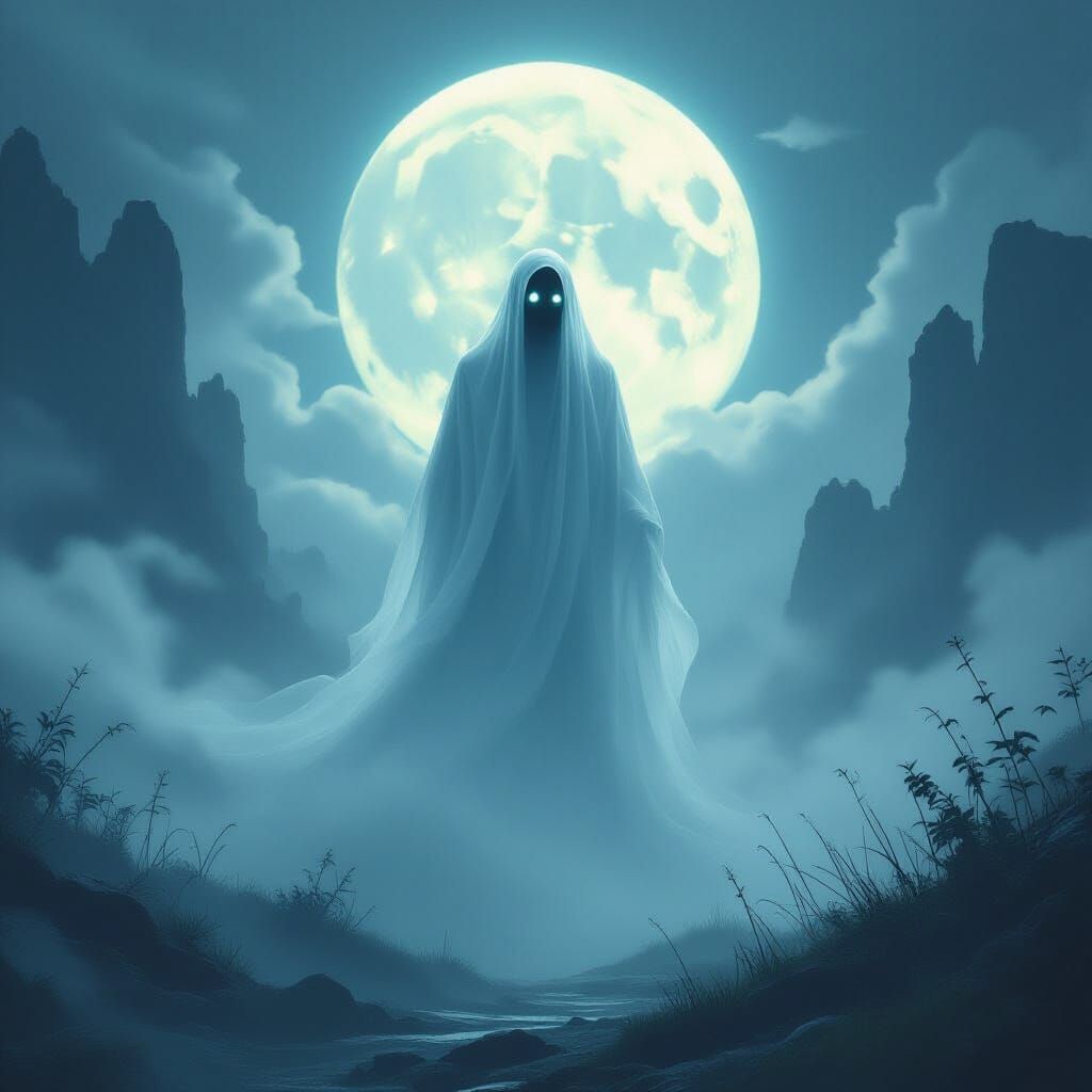 Ethereal Ghost in Moonlit Atmosphere