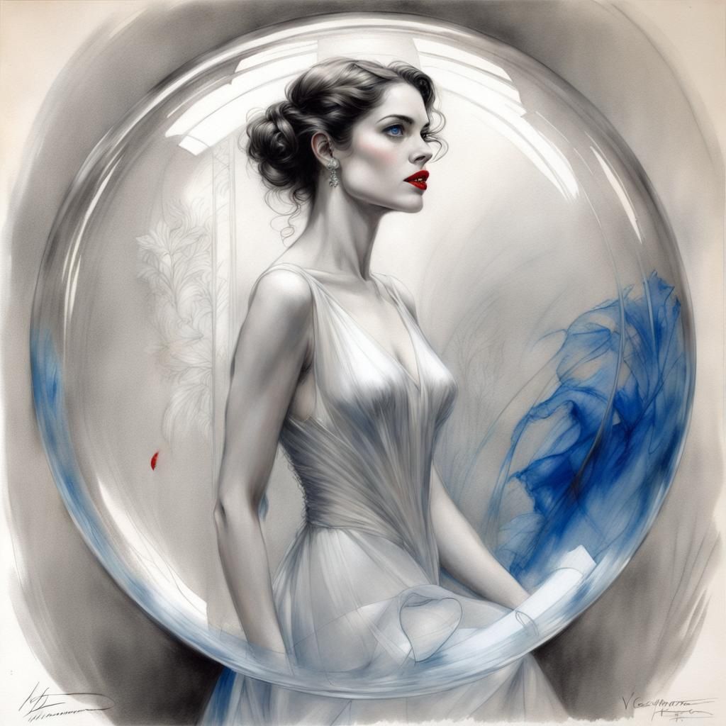 Woman in Glass Bubble: Art Nouveau Portrait