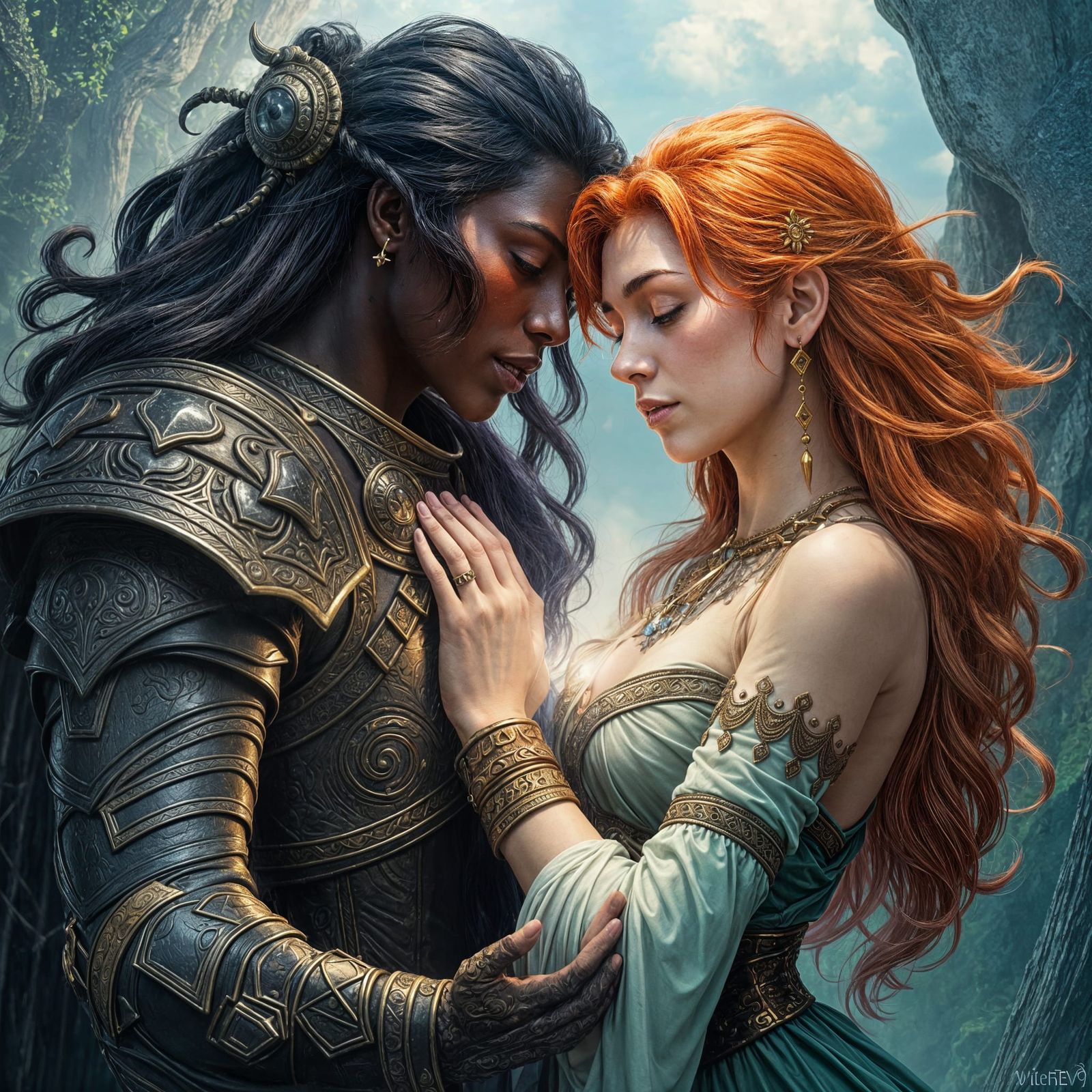 Ebony Warrior and Mystic in Fantasy Love