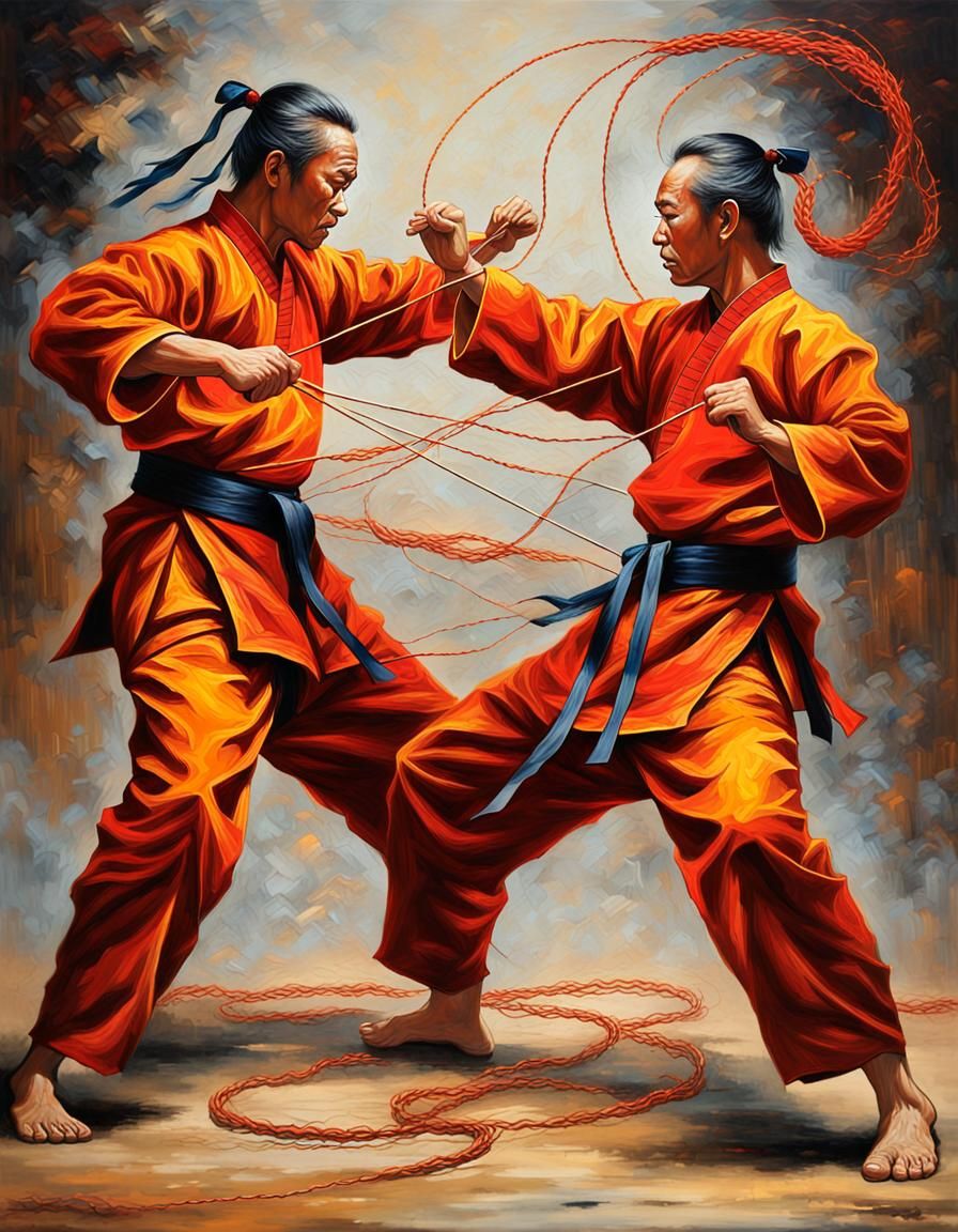 String Kung Fu Warriors in Oil Painting