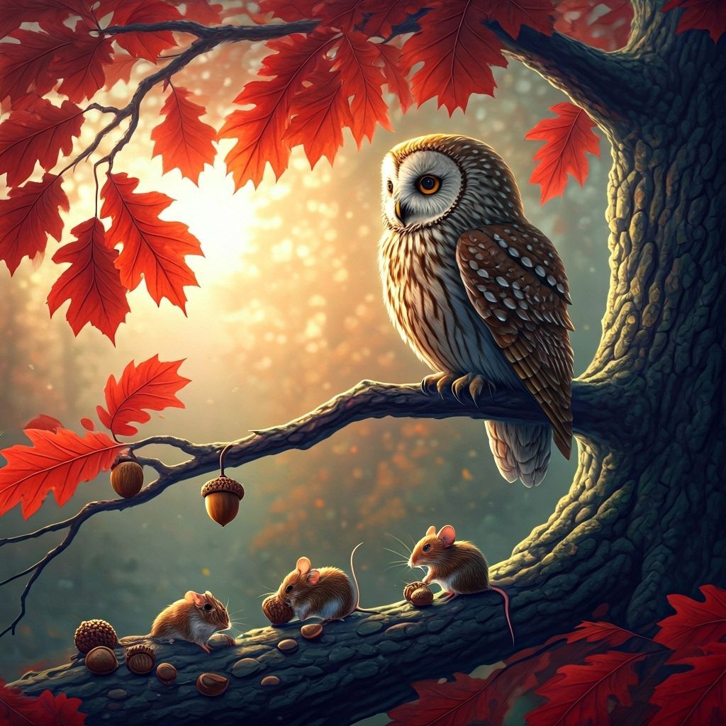 Ethereal Owl in Autumn Mist, Painterly Fantasy Style
