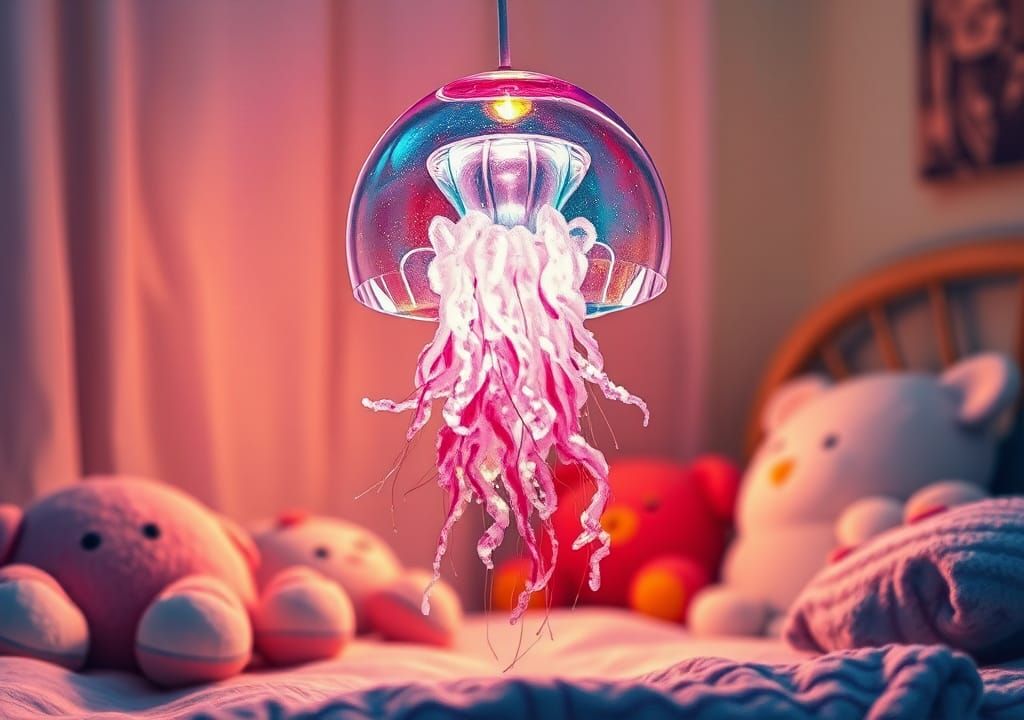 Jellyfish Lamp in Watercolor Oil Painting Style