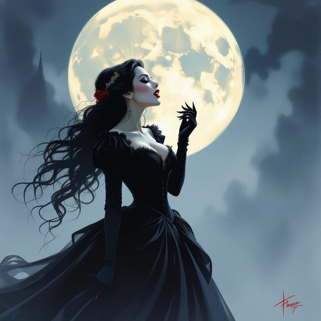 Gothic Vampire Woman in Victorian Dress