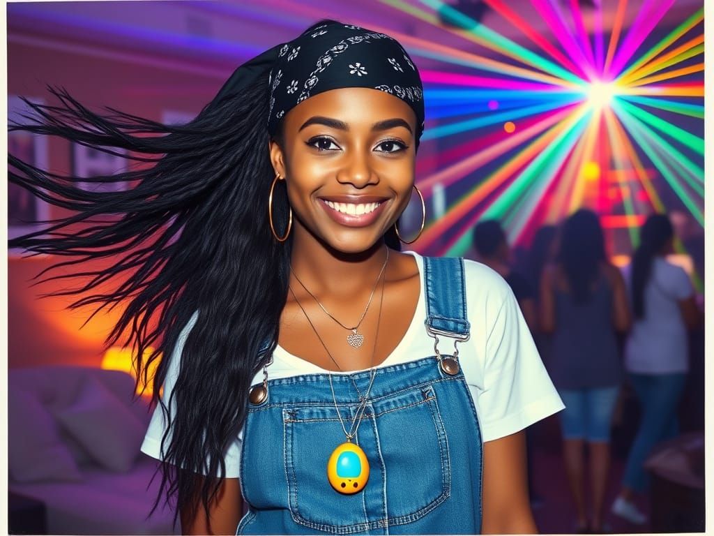 90s Party Queen in Denim Overalls