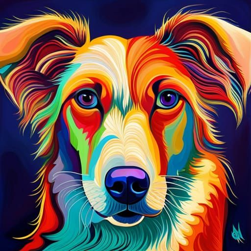 Abstract Dog Art with Complementary Colors