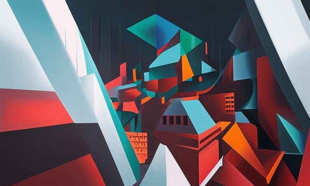 Ghoul Cubist Painting in Geometric Fauvism Style