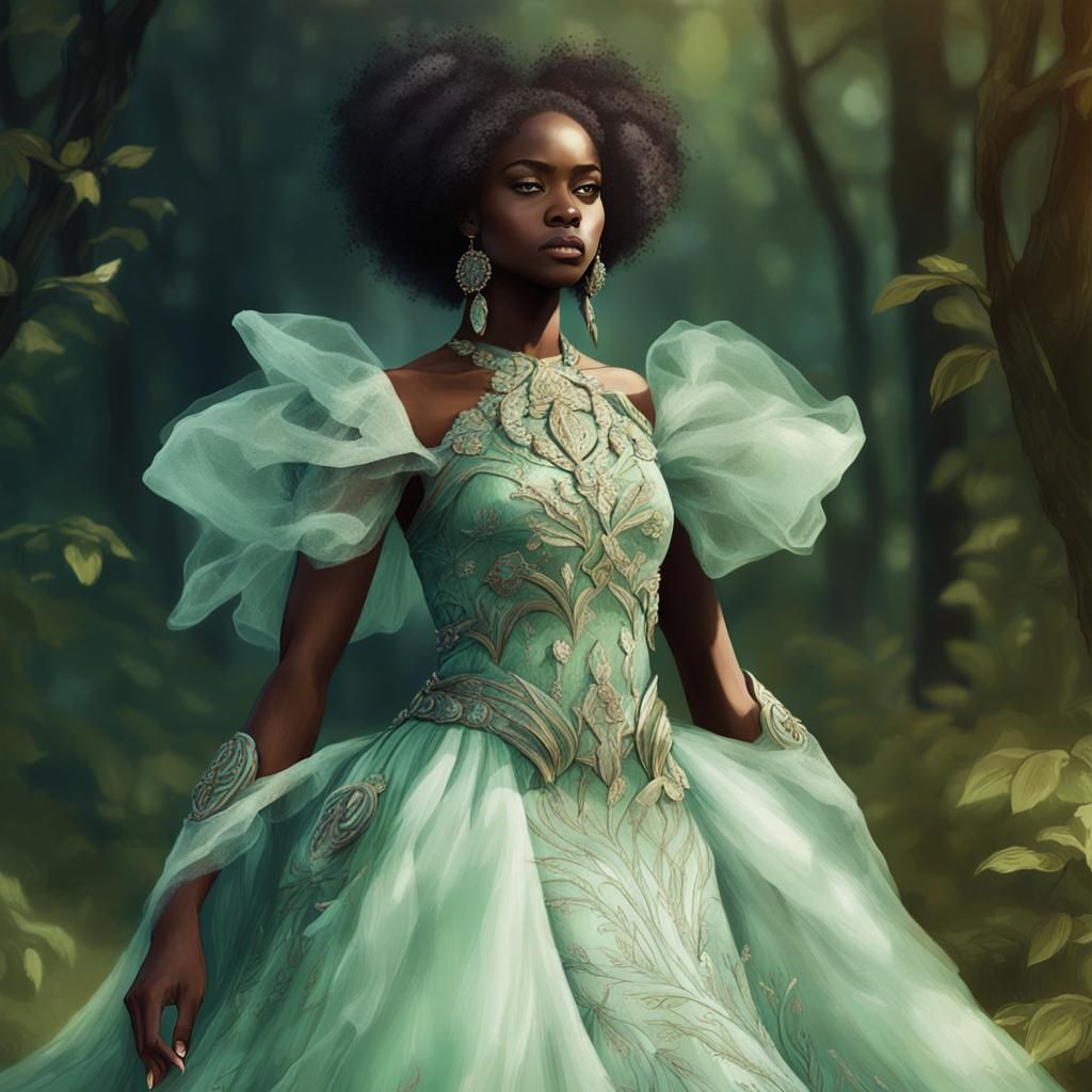African Woman in Green Gown, Renaissance Painting