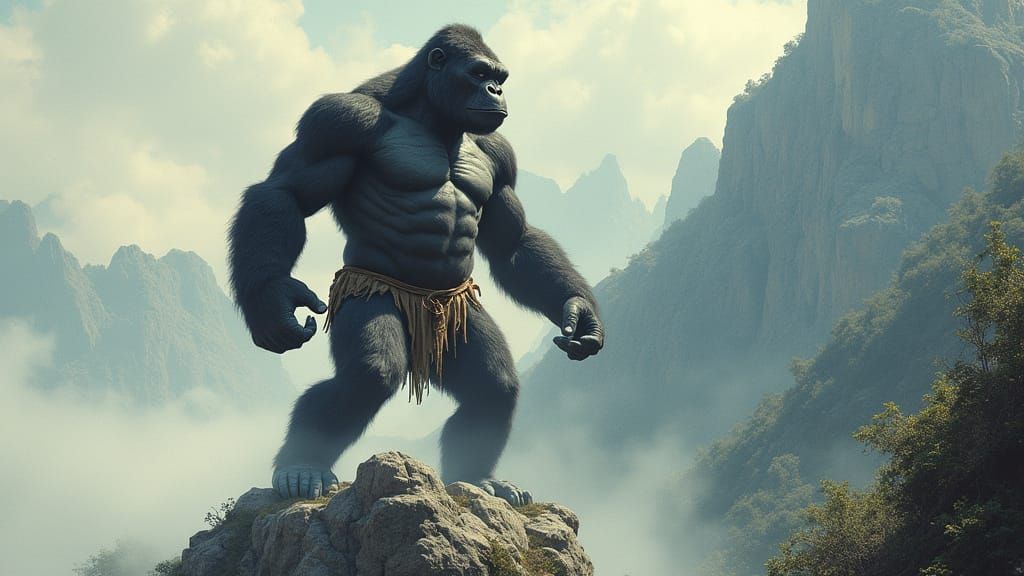 King Kong on Misty Peak, Fantasy Illustration