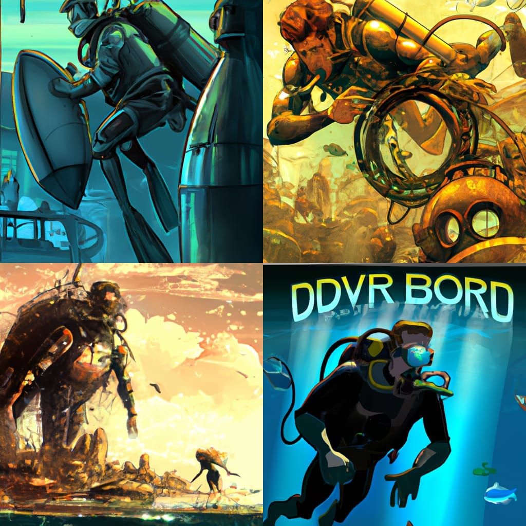 Post-Apocalyptic Diver in Waterworld, Comic Book Art