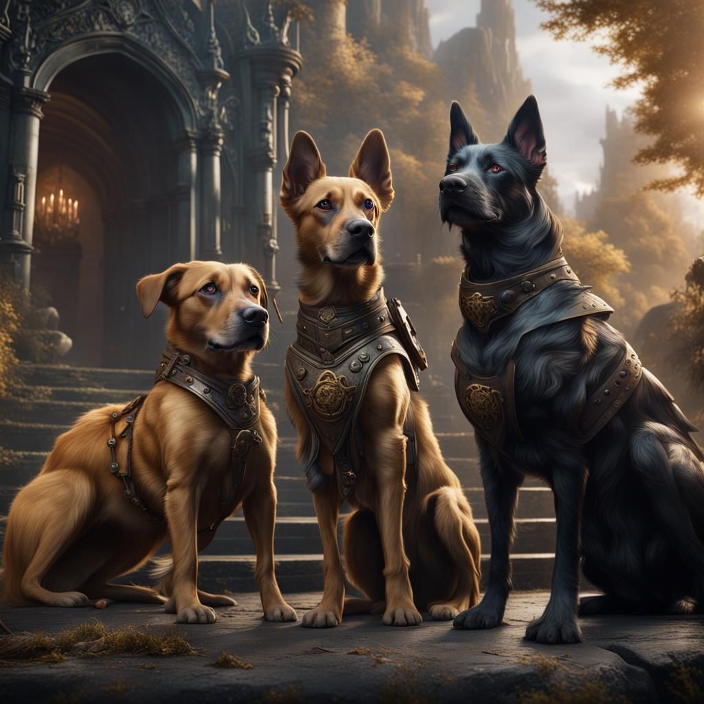 Detailed Matte Painting of Dogs in Fantasy Art