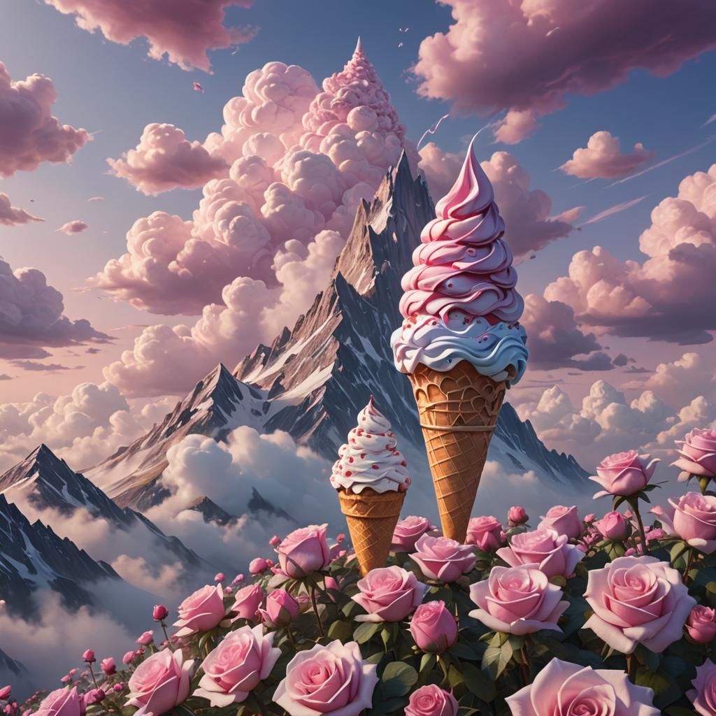 Fantasy Hilltop Ice Cream Cone in Pastel Colors