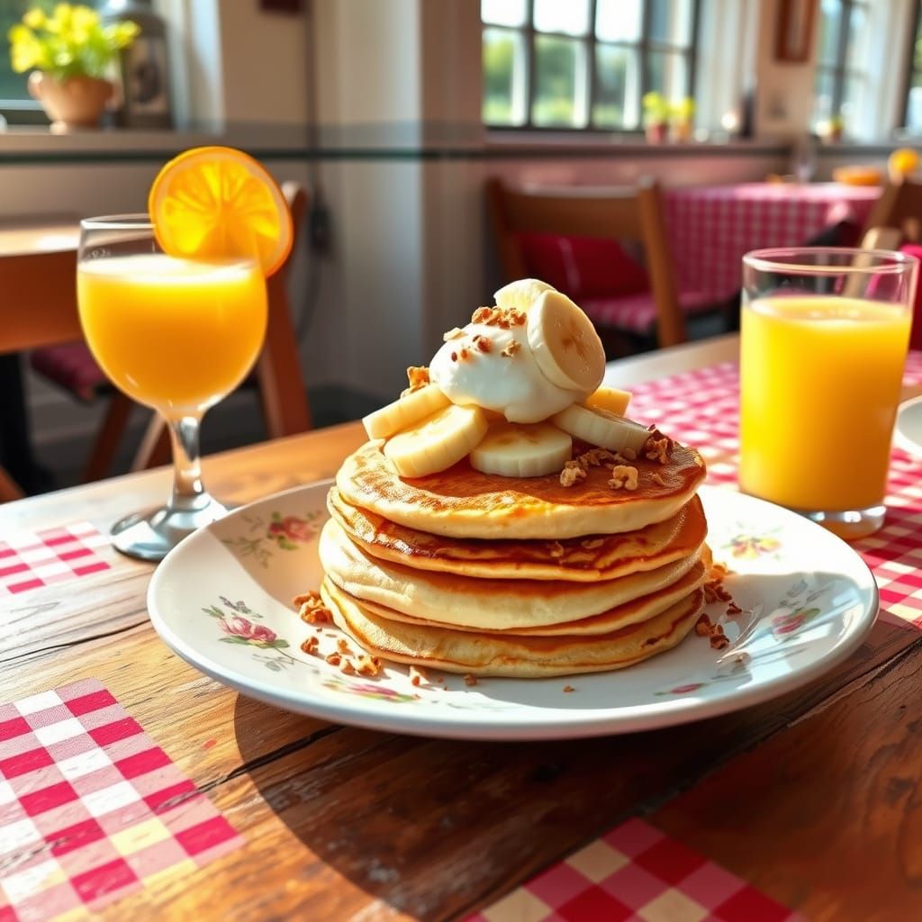Fluffy British Pancakes with Fresh Fruit and Yogurt, Served ...