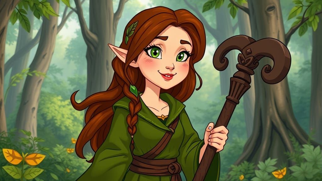 1930s Fleischer-Style Cartoon of a Kind Druid Woman in Lush ...