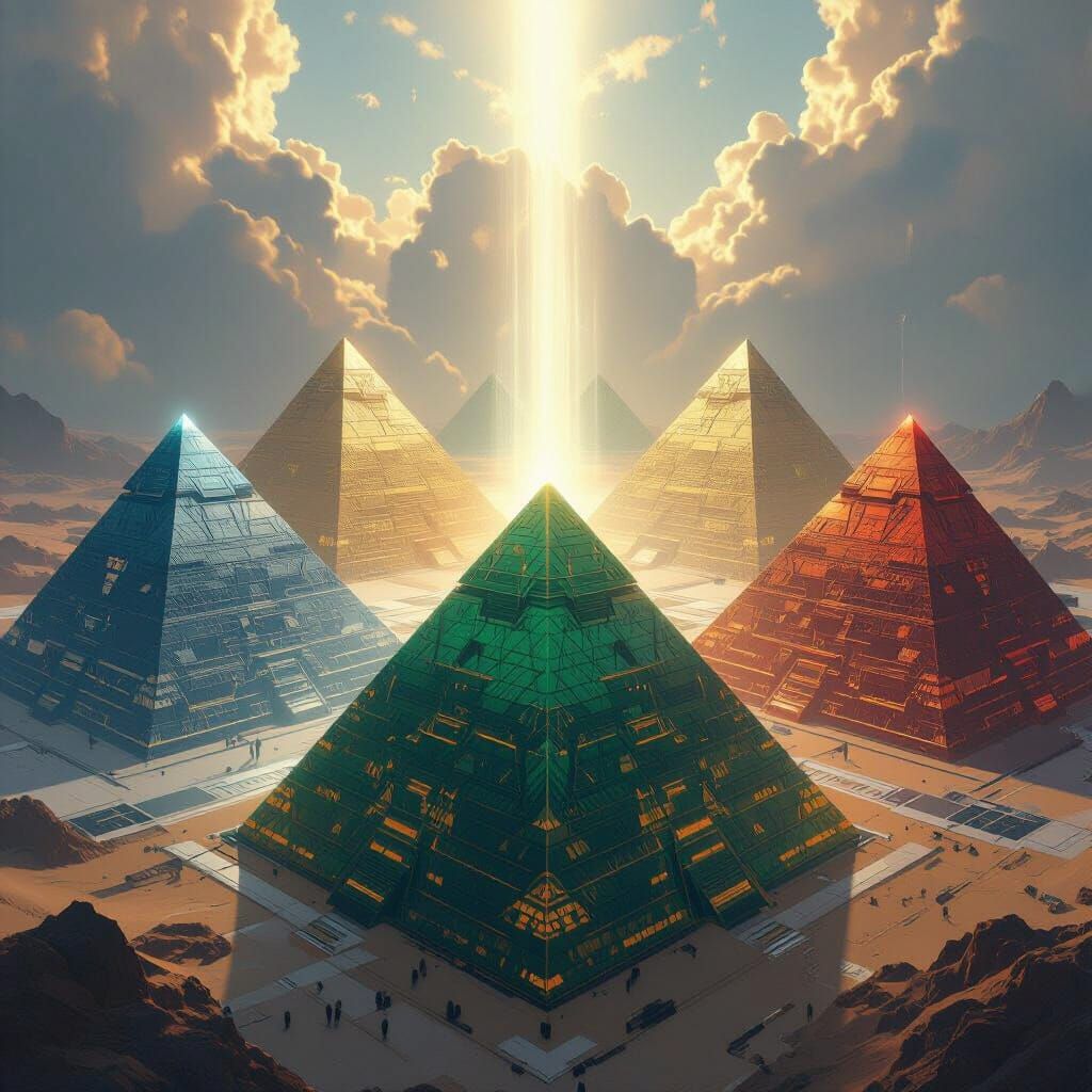 Golden Pyramids Converge in Dystopian Light