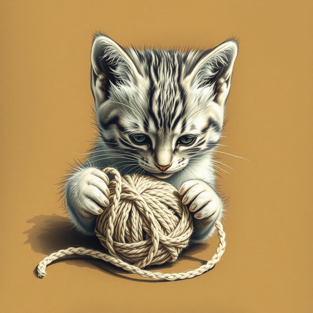 Elegant Kitten Portrait in Charcoal and Coffee Tones