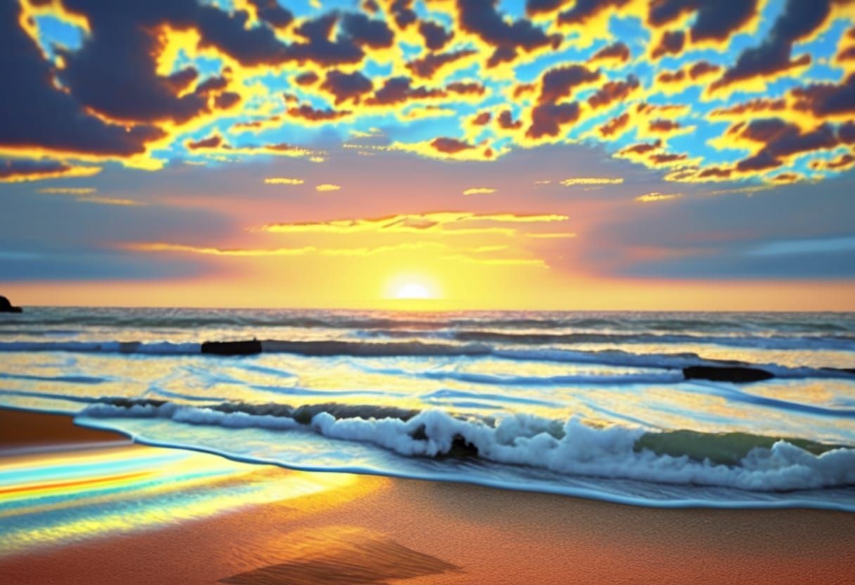 Girl with Red Hair on Beach at Sunset