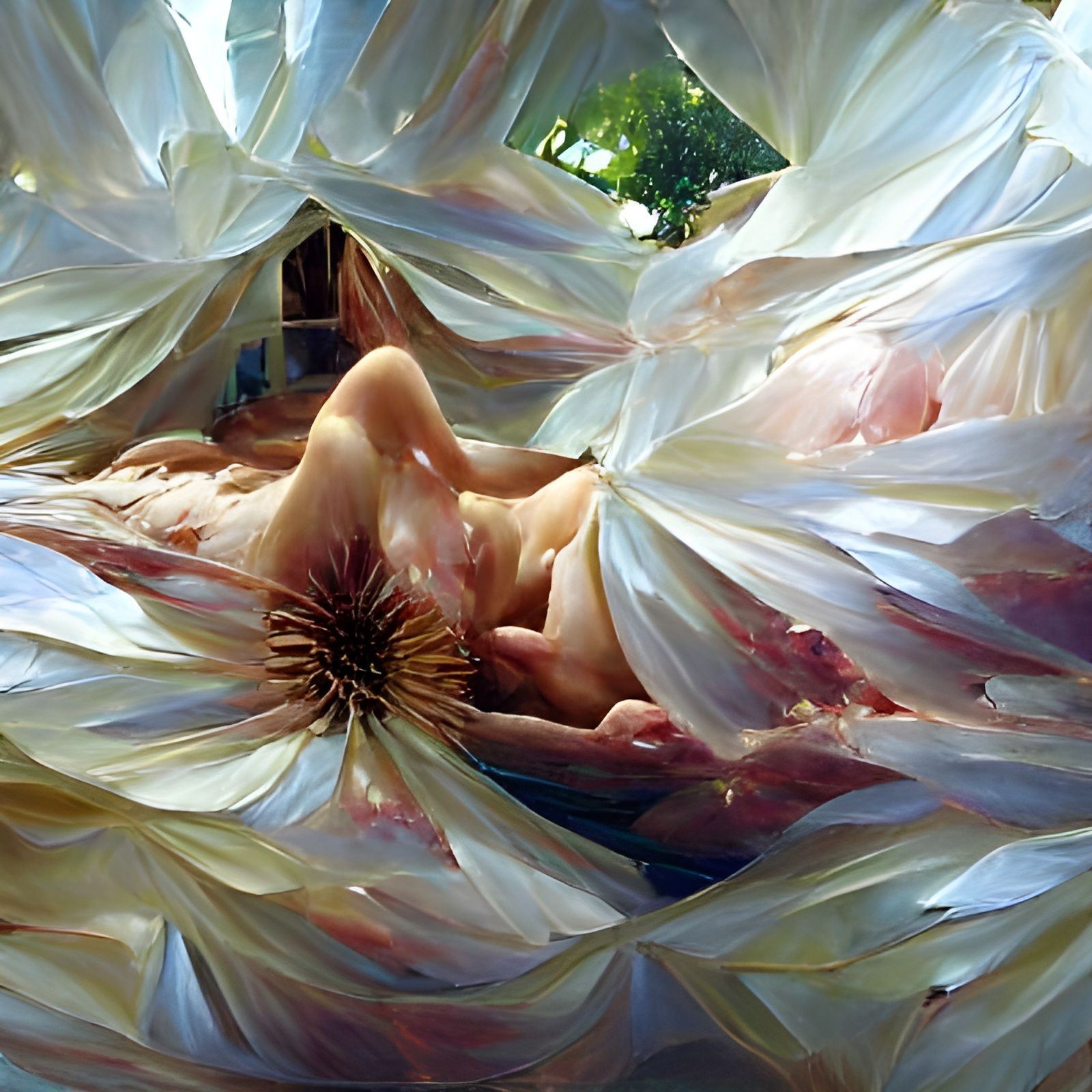 Nymph in Kaleidoscopic Silk Fibres, Oil Painting