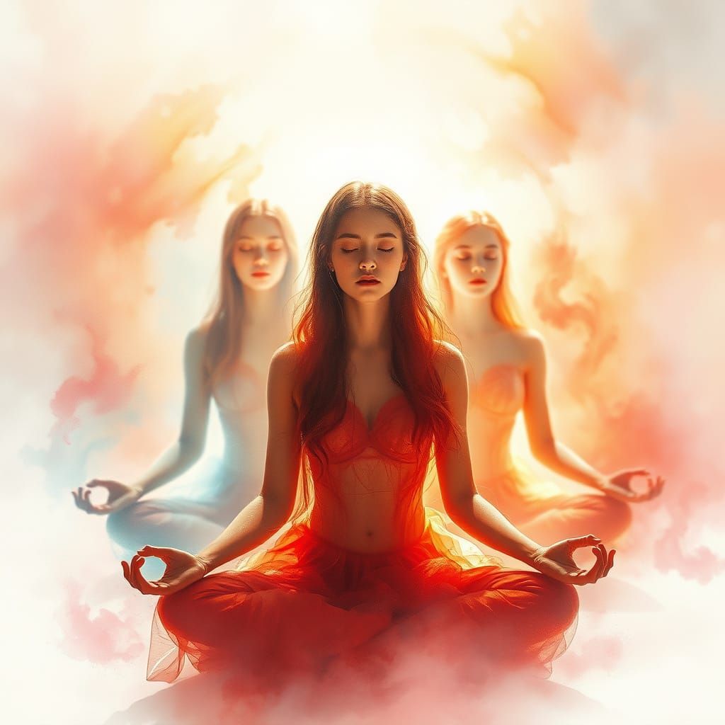 visual representation of spirituality's essence in humodel life, in the style of vibrant watercolor with flowing colors,...