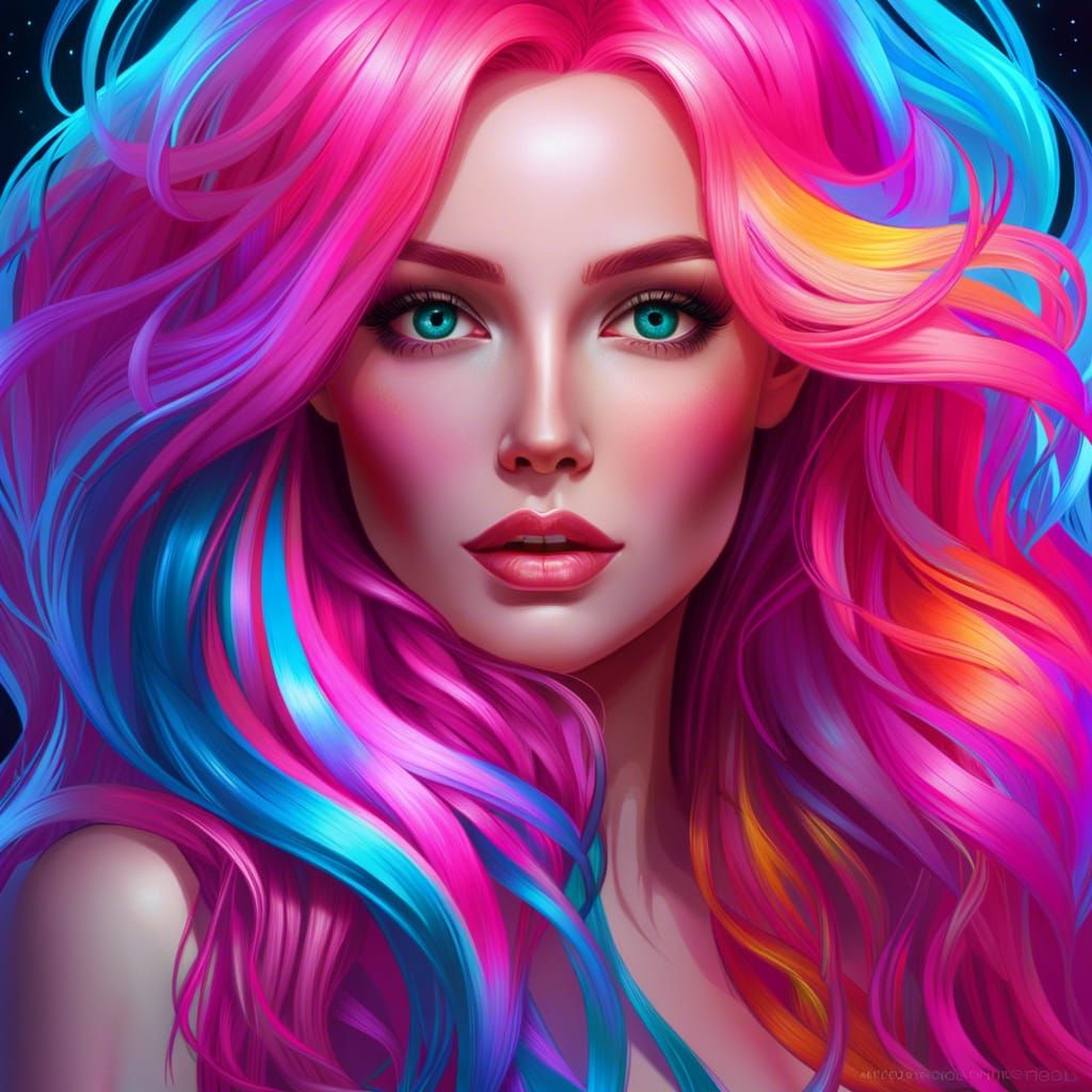 Neon-Haired Girl: Hyper-Detailed Fantasy Art