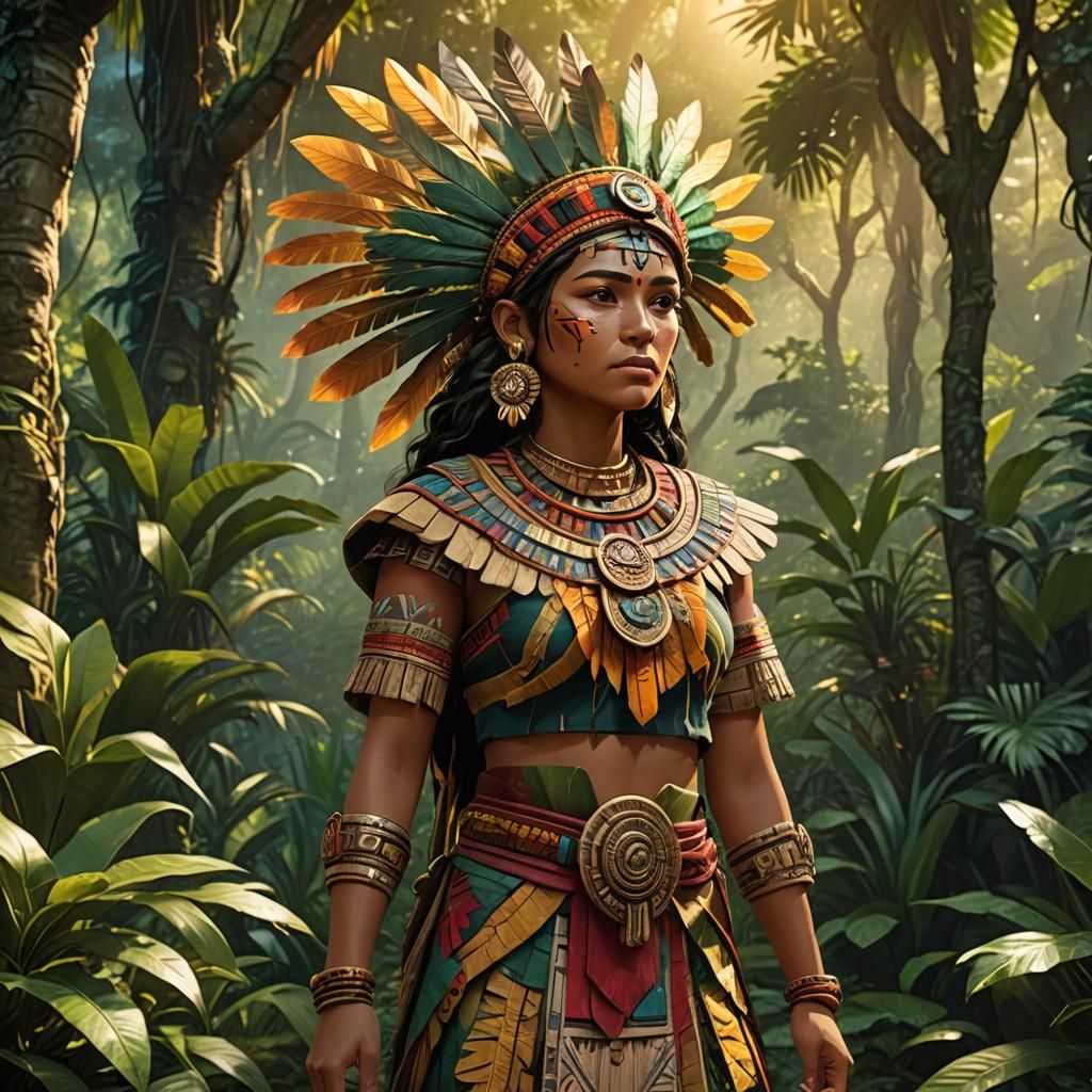Aztec Girl Xochitl in Jungle Scenery: 3D Animation