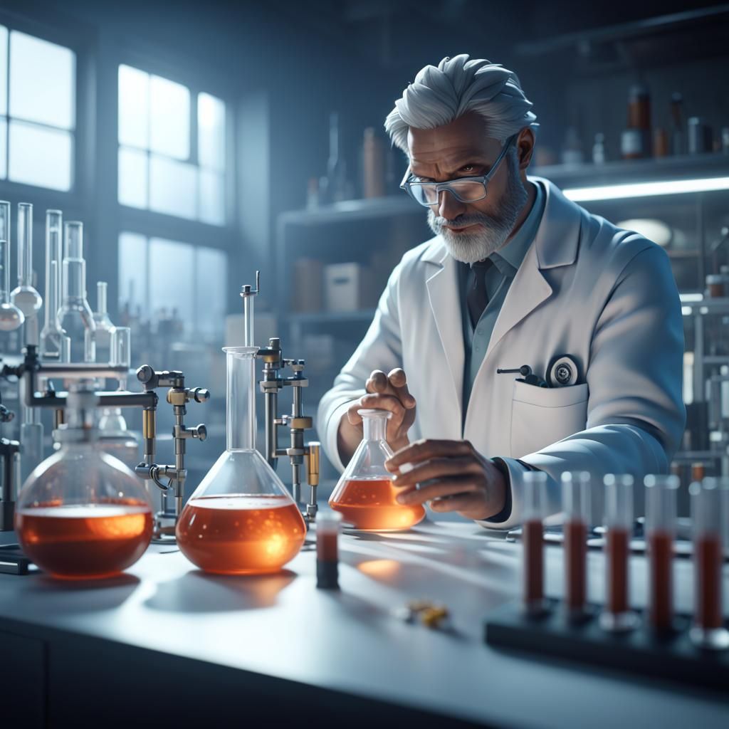 Scientist Doing Chemistry Experiment in 3D Style