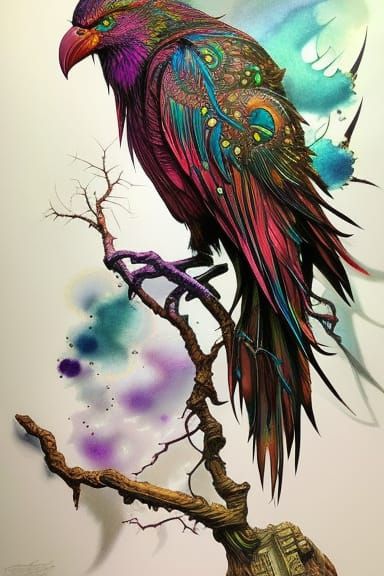 Iridescent Horror Crow-Tree in Hyperrealistic Digital Art