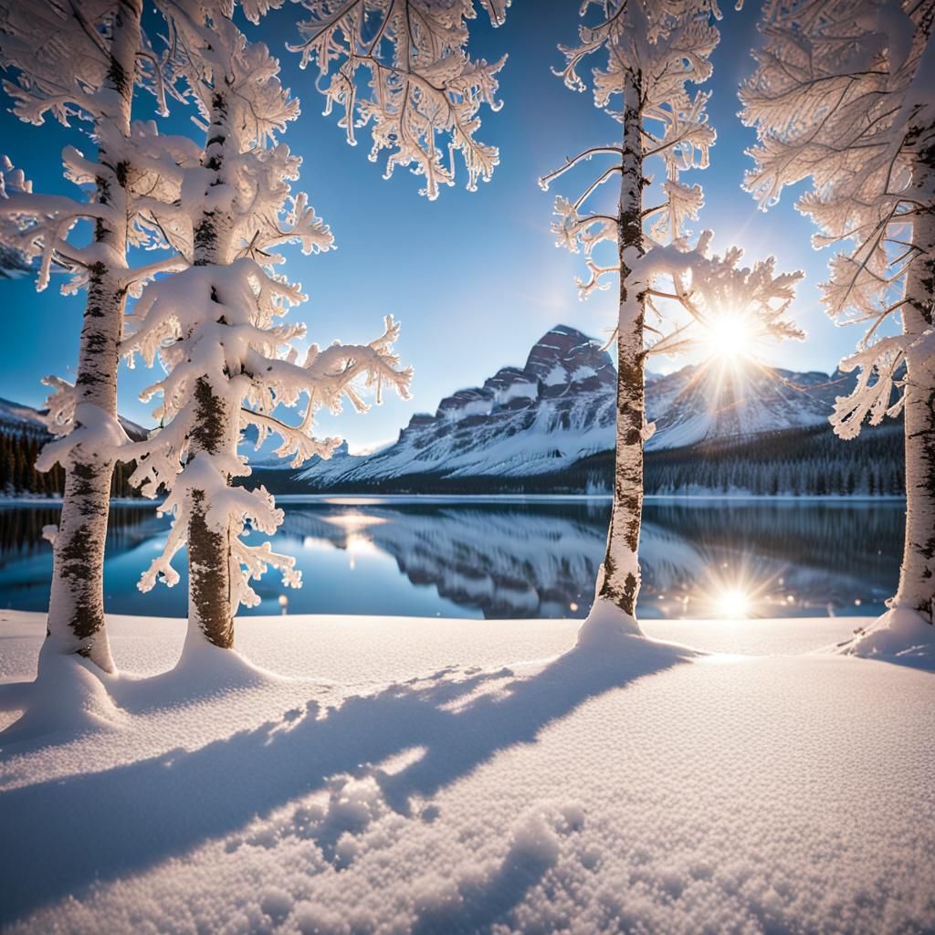 Winter Reflections at Bow Lake, Canadian Rockies
