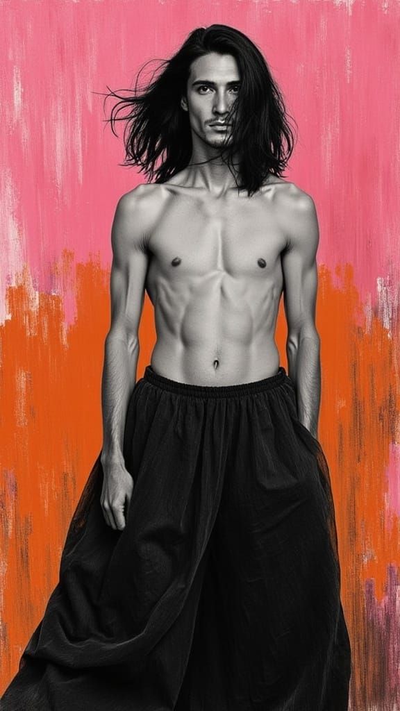 Charcoal Figure in Vibrant Chaos