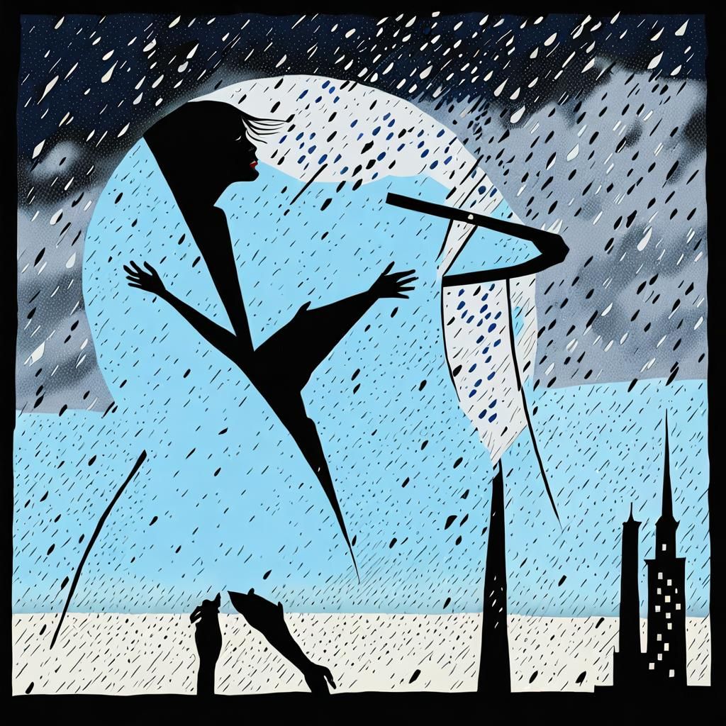Roy Lichtenstein Style Portrait of Sad Girl in Rain