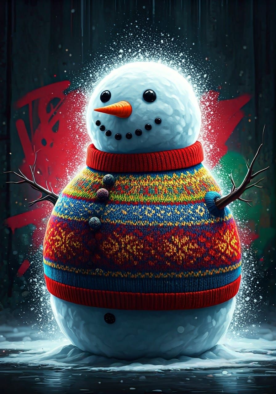 A snowman dressed in a Christmas jumper