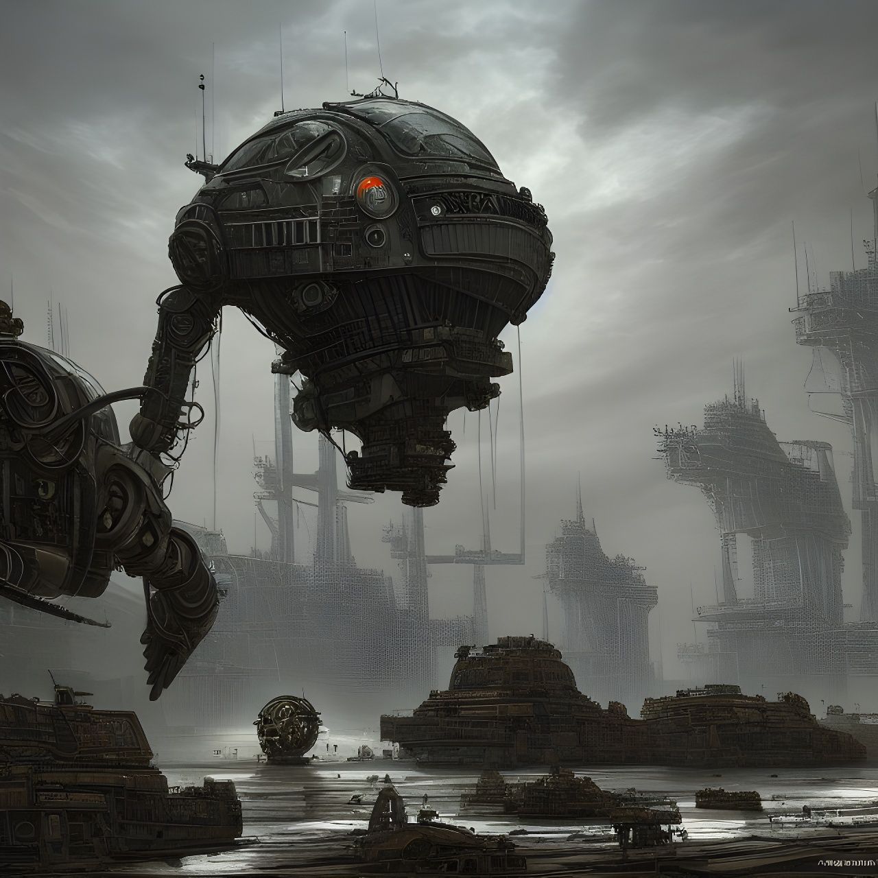 Sci-Fi Military Shipyard with Alien Nanobots