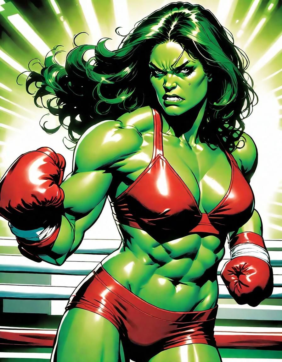 She-Hulk Portrait in Boxing Ring, Comic Book Art