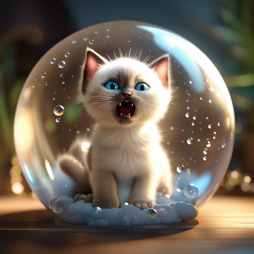 Siamese Kitten in Glass Orb: CGI Diorama