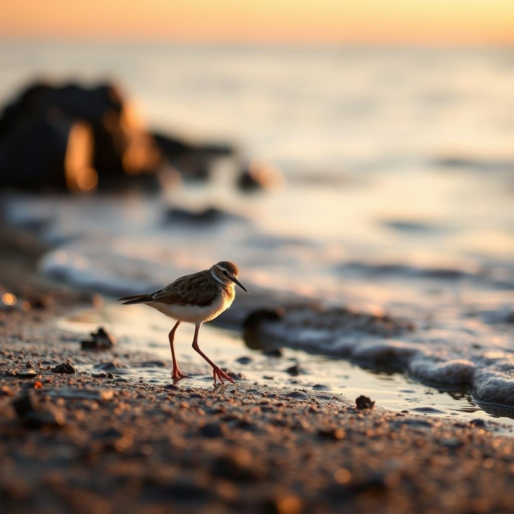 Little Stint Bird at Baltic Coast Sunrise