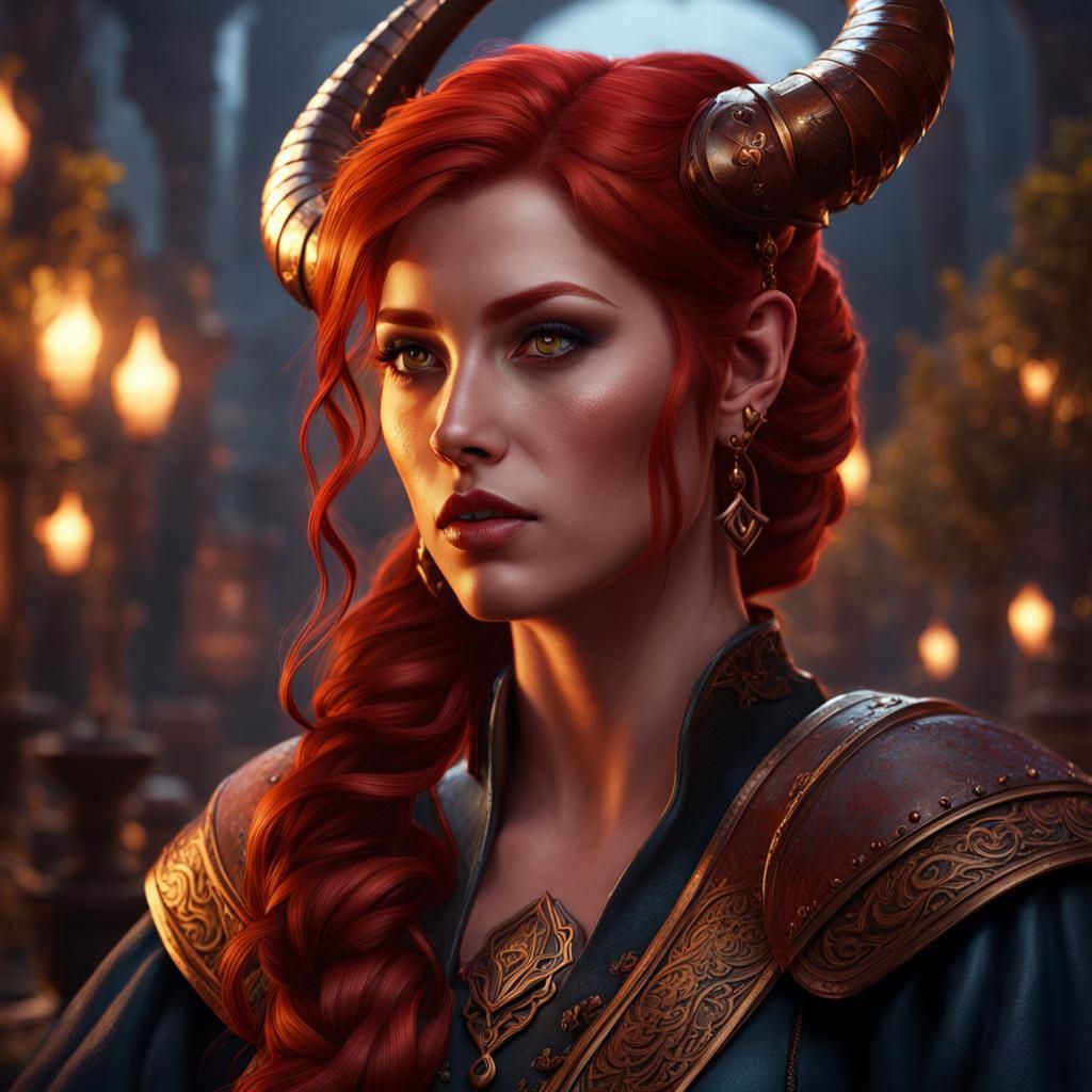 Tiefling Bard with Enthusiasm, Fantasy Concept Art