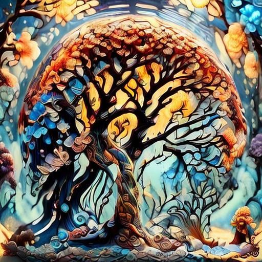 Surreal Tree with Ice and Fire