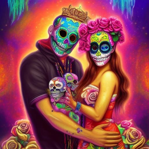 Day of the Dead Sugar Skull Couple Dancing