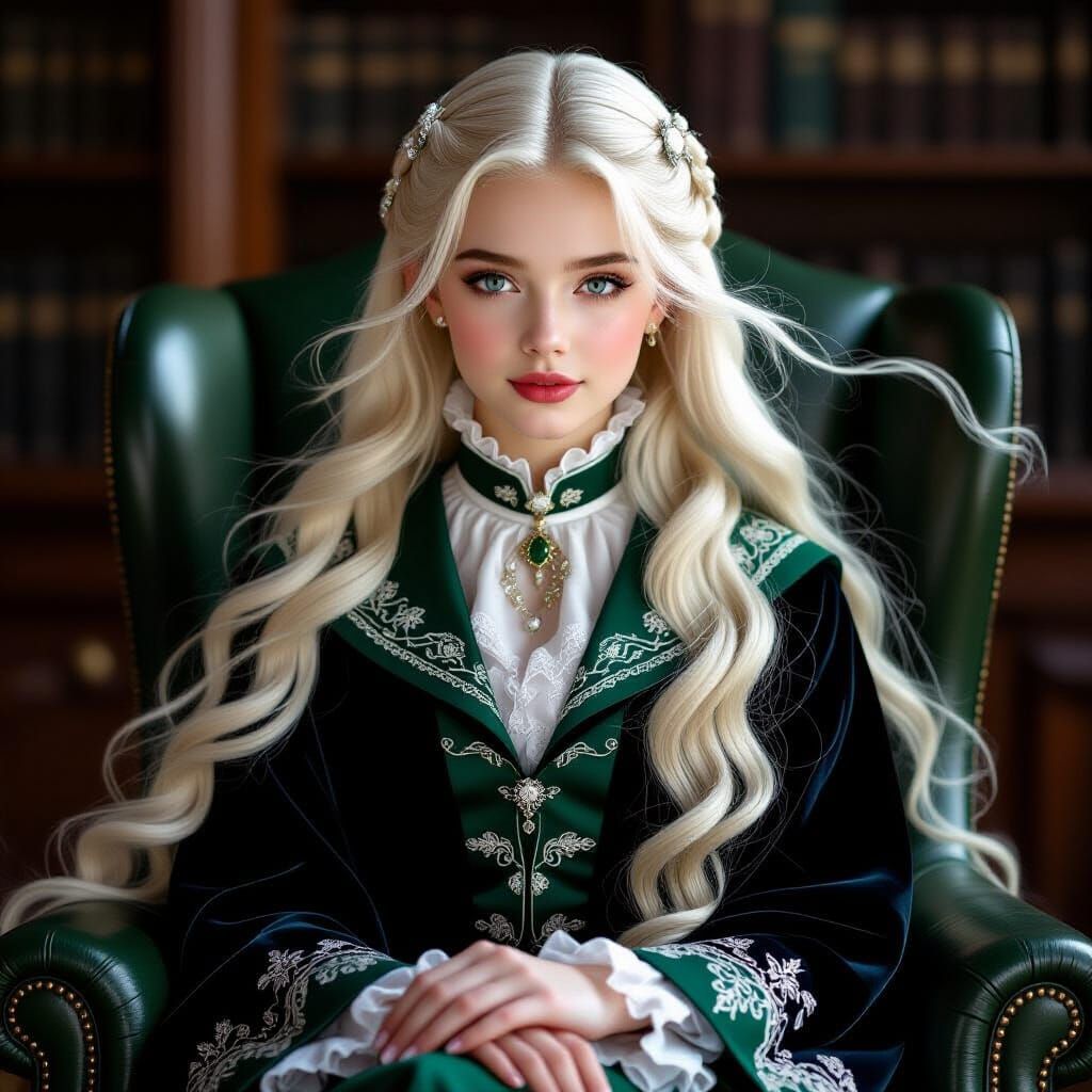 Ethereal Witch in Slytherin Uniform, Digital Painting