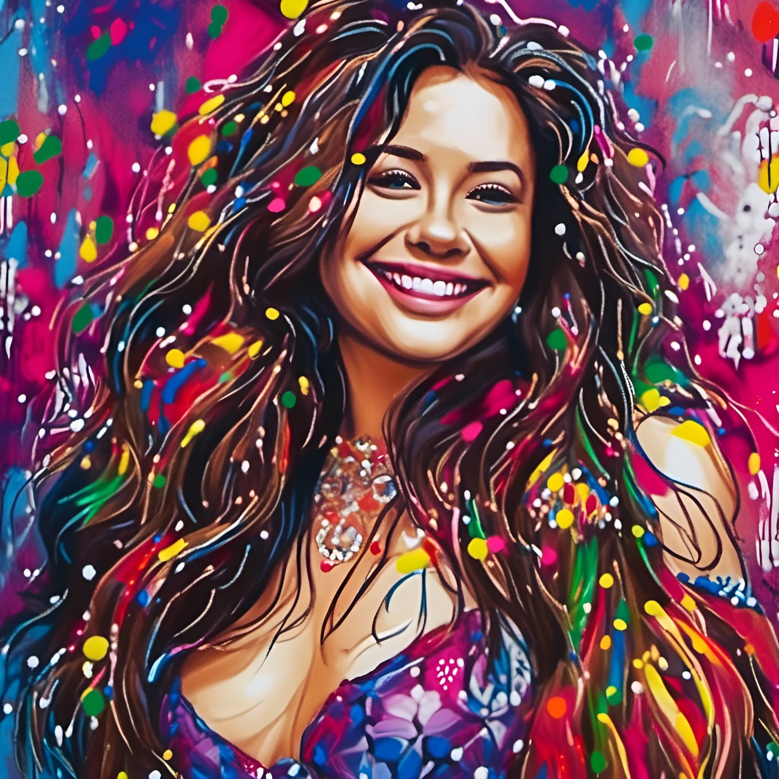 Latina Christmas Queen Portrait in Graffiti Art Style
