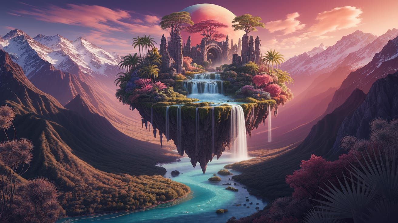 Floating Tropical Island in Mountains, Dark Fantasy Concept ...