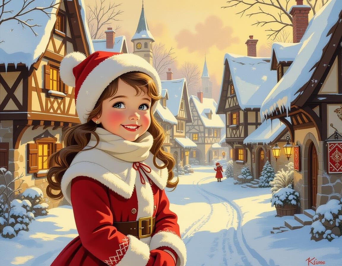 Little Girl in Medieval Village, Nostalgic Art