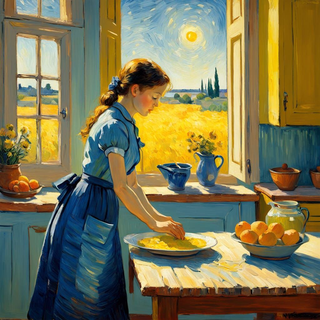 Woman in a kitchen.
