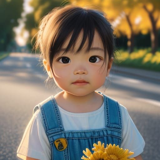 Toddler on Road in Impressionistic Oil Painting