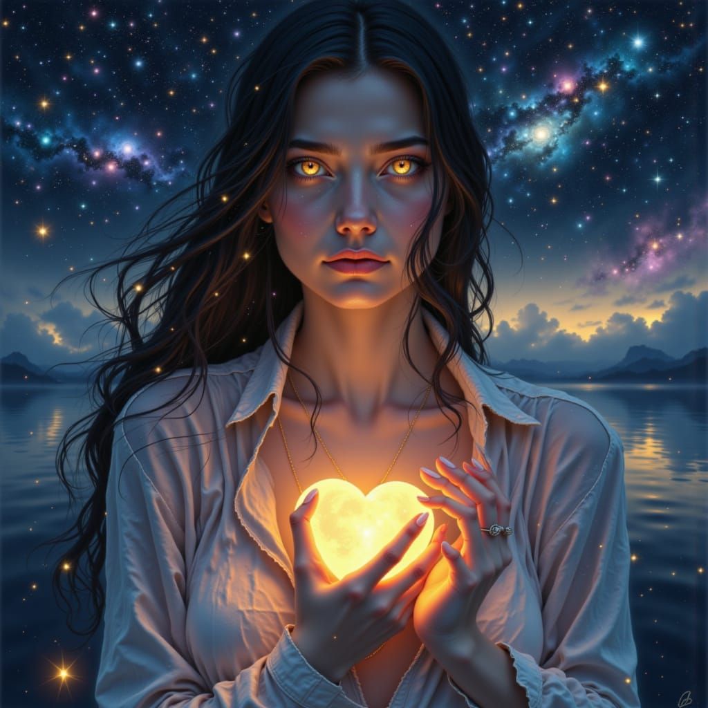 Heartbroken Figure Reflects Cosmic Love and Loss